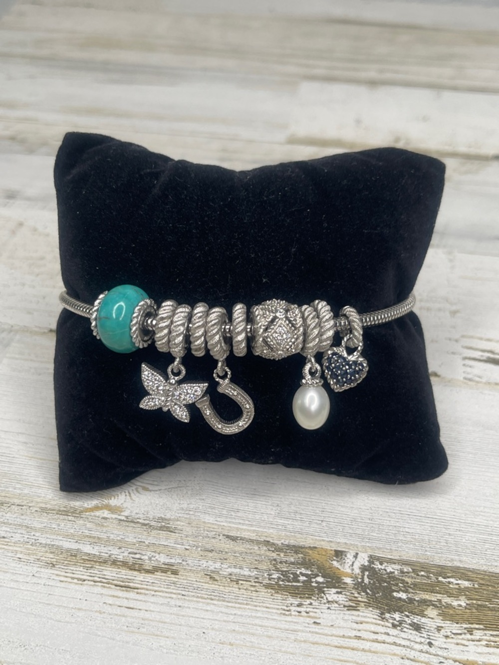 Judith Ripka Sterling Silver Multi Charm Designer Bracelet Statement